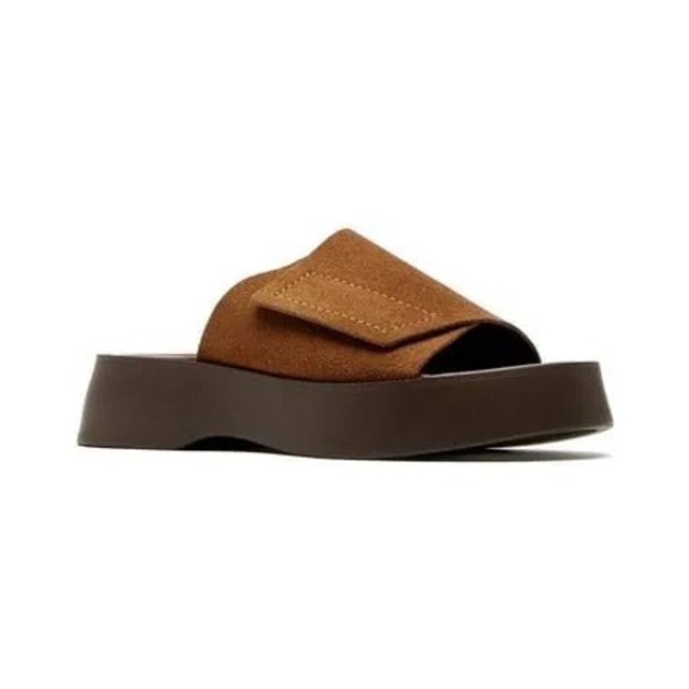 La Canadienne Brown Suede Platform Slide Sandals Made in Italy 38